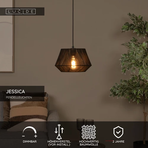 Lucide JESSICA - Pendelleuchten - Ø 30 cm - 1xE27 - Schwarz - USP